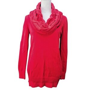 Michael Kors Women's Sweater Medium Cowl Neck Red Pullover Long Sleeve Tunic